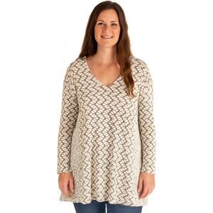 Tianello Cream Jacquard Payton Tunic Womens Large Knit Lagenlook Top Mixed Print